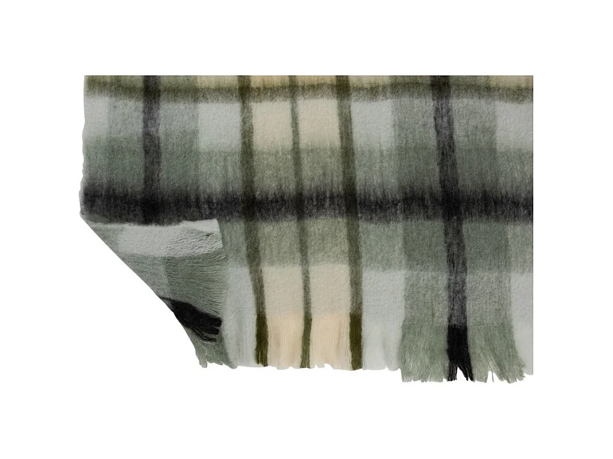 Cuadrícula de cuadros en acrílico y lana verde y blanco de 190x136cm