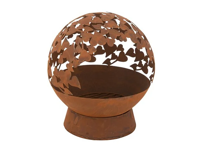 Brasero redondo decorativo con corazón de metal marrón de 47x47x58 cm