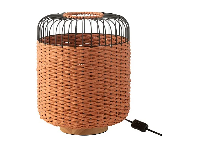 Lámpara de sobremesa de metal y fibra naranja 27x27x34.5 cm