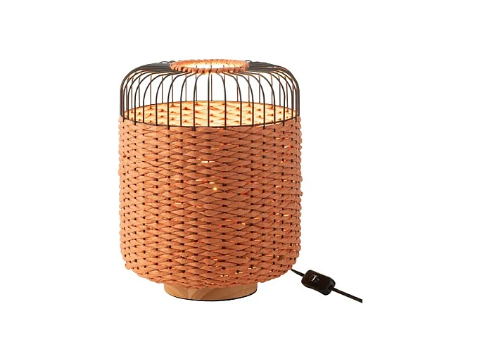 Lámpara de sobremesa de metal y fibra naranja 27x27x34.5 cm