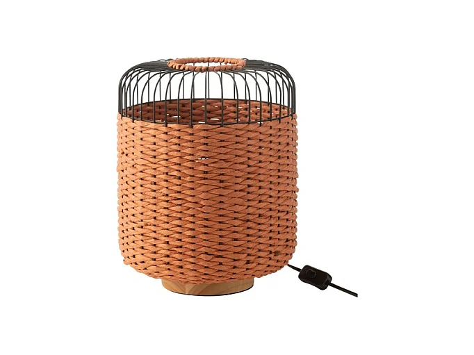 Lámpara de sobremesa de metal y fibra naranja 27x27x34.5 cm