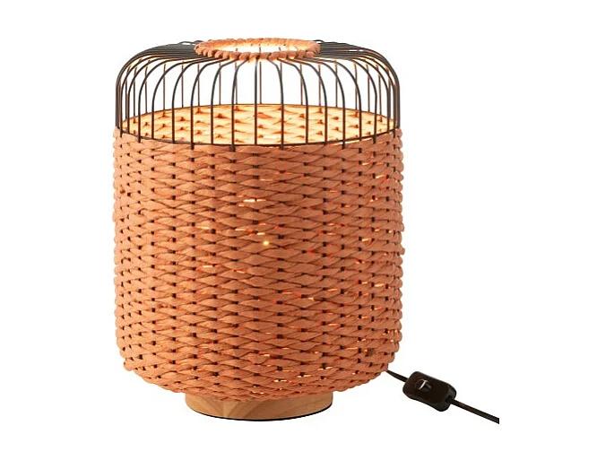 Lámpara de sobremesa de metal y fibra naranja 27x27x34.5 cm