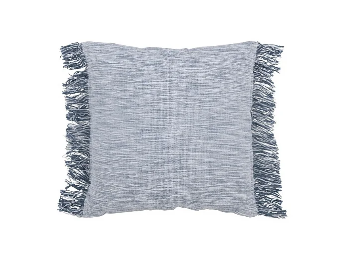 Cojín tejido semi-liso con flecos en algodón/lino/poliéster azul 45x45x12 cm