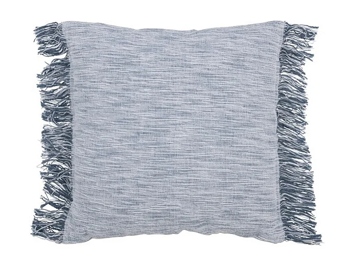 Cojín tejido semi-liso con flecos en algodón/lino/poliéster azul 45x45x12 cm