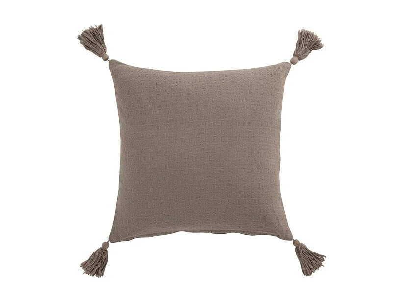 Cojín flor + borlas algodón topo 44x44 cm