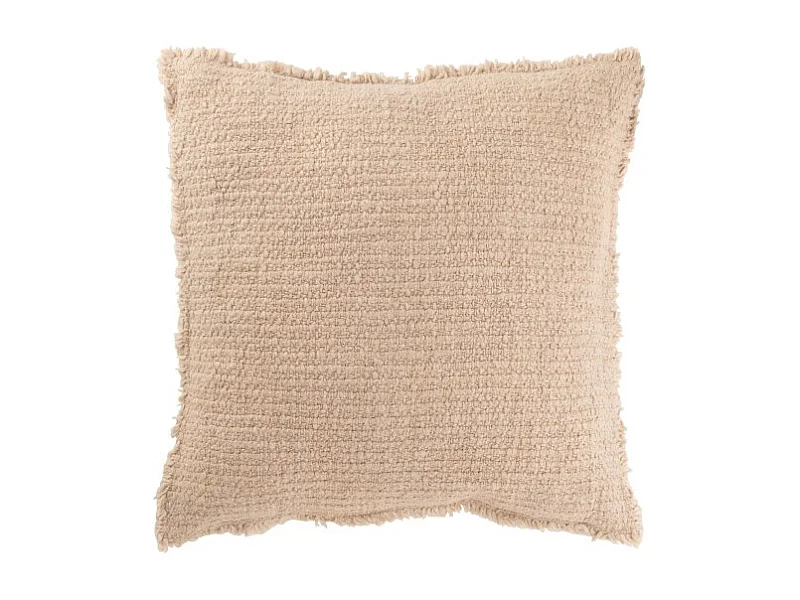 Cojín cuadrado con bordes deshilachados en poliéster beige 50x50x12cm