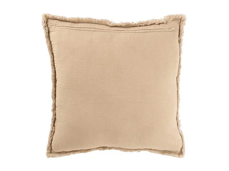 Cojín cuadrado con bordes deshilachados en poliéster beige 50x50x12cm