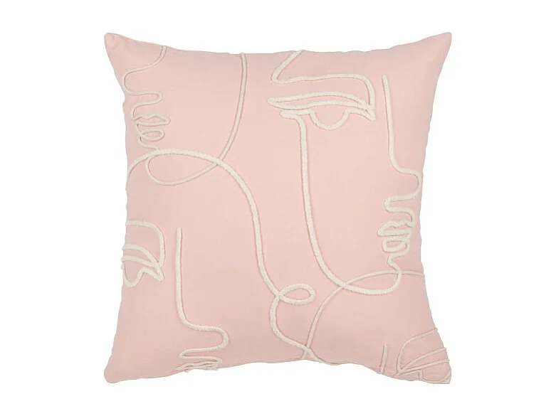 Cojín caras abstractas de algodón rosa 45x45x15 cm