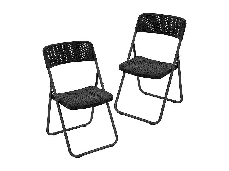 ECD Germany Set 2x sillas plegables para exterior de metal y aspecto de ratán negro, asiento de jardín para camping, terraza o patio carga hasta 200kg