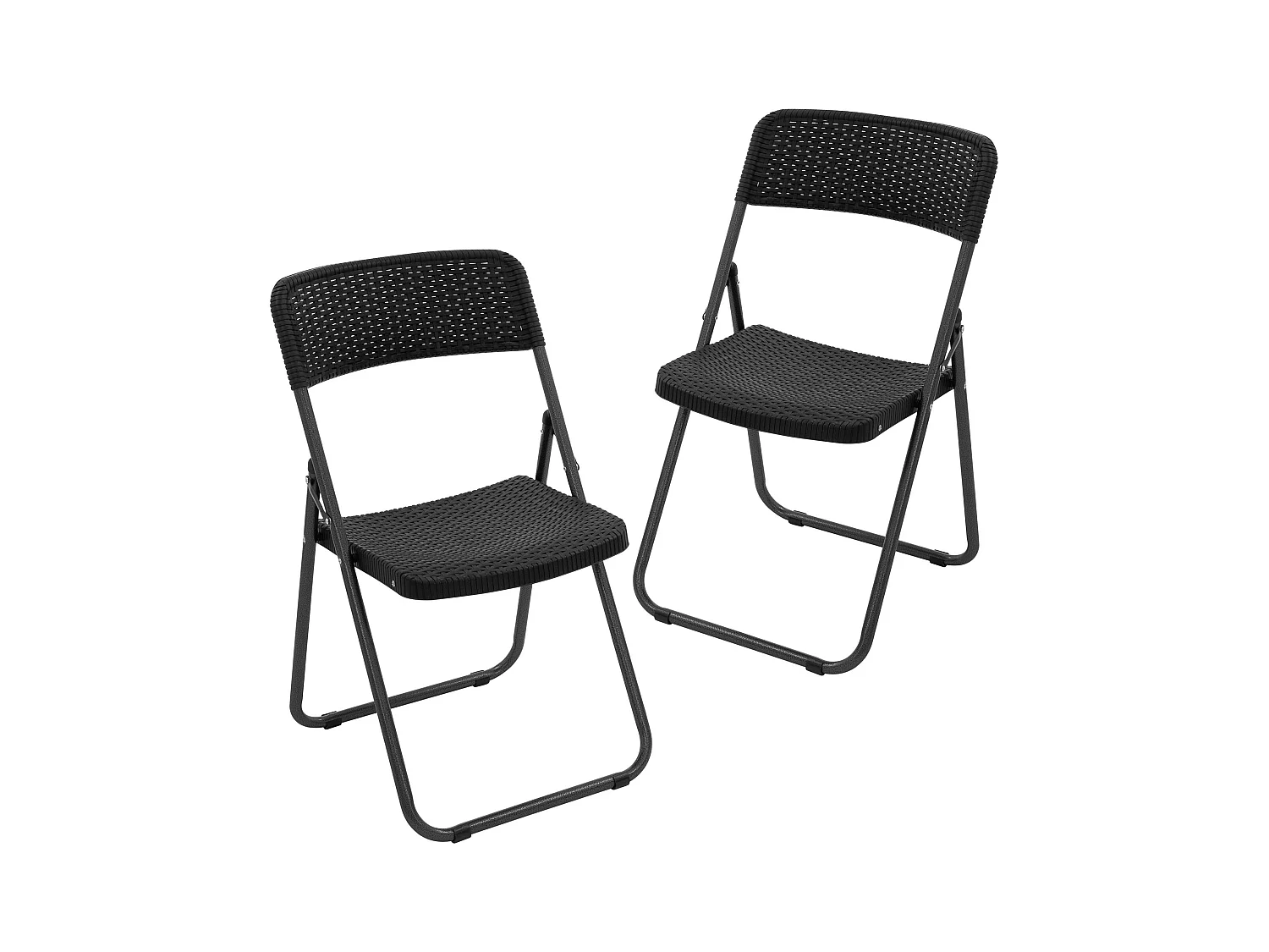 Lot de 2 chaises de terrasse pliantes assise et dossier noir aspect rotin avec cadre métallique gris foncé aspect martelé supporte jusqu'à 200 kg