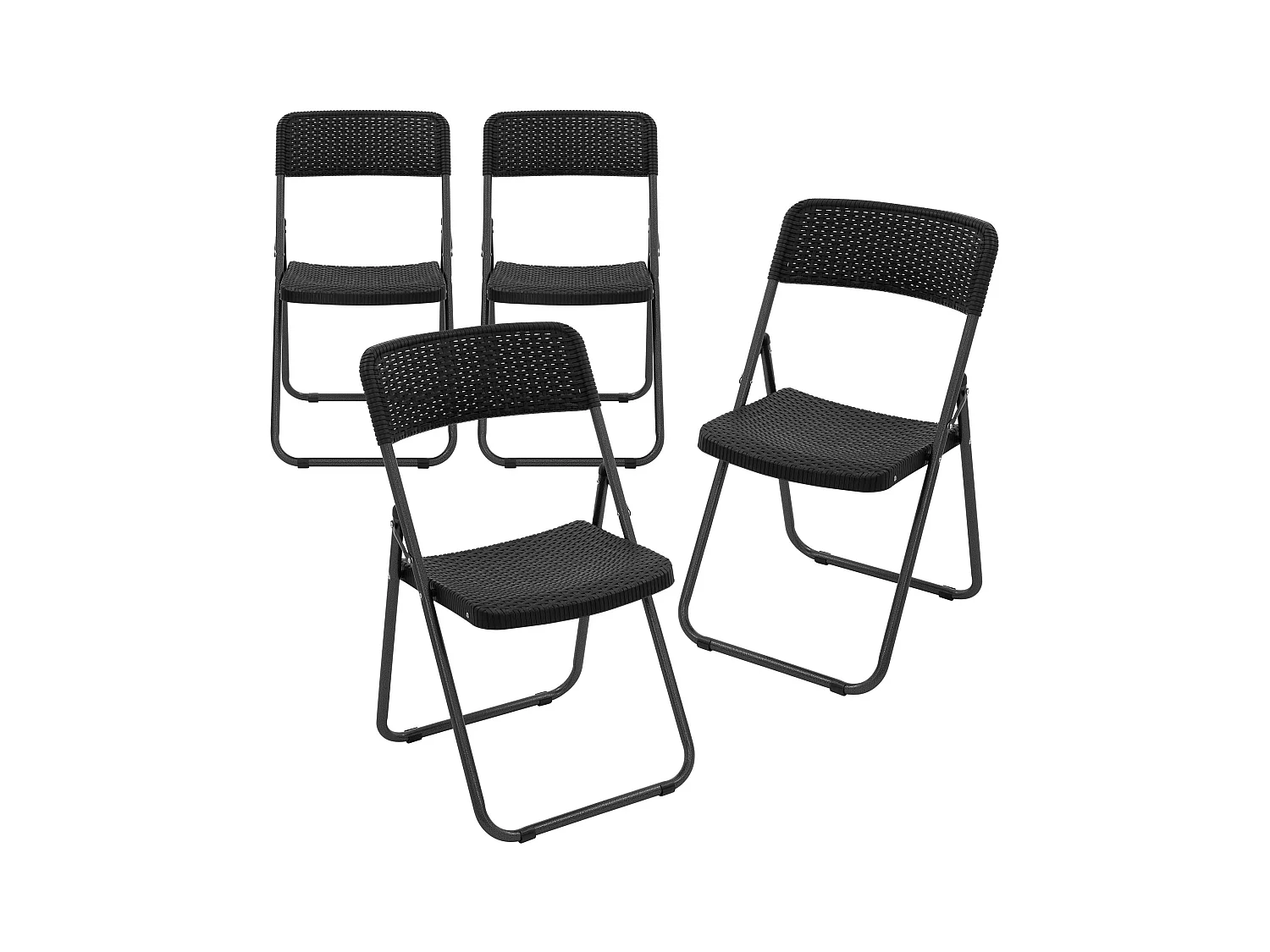 Lot de 4 chaises de terrasse pliantes assise et dossier noir aspect rotin avec cadre métallique gris foncé aspect martelé supporte jusqu'à 200 kg
