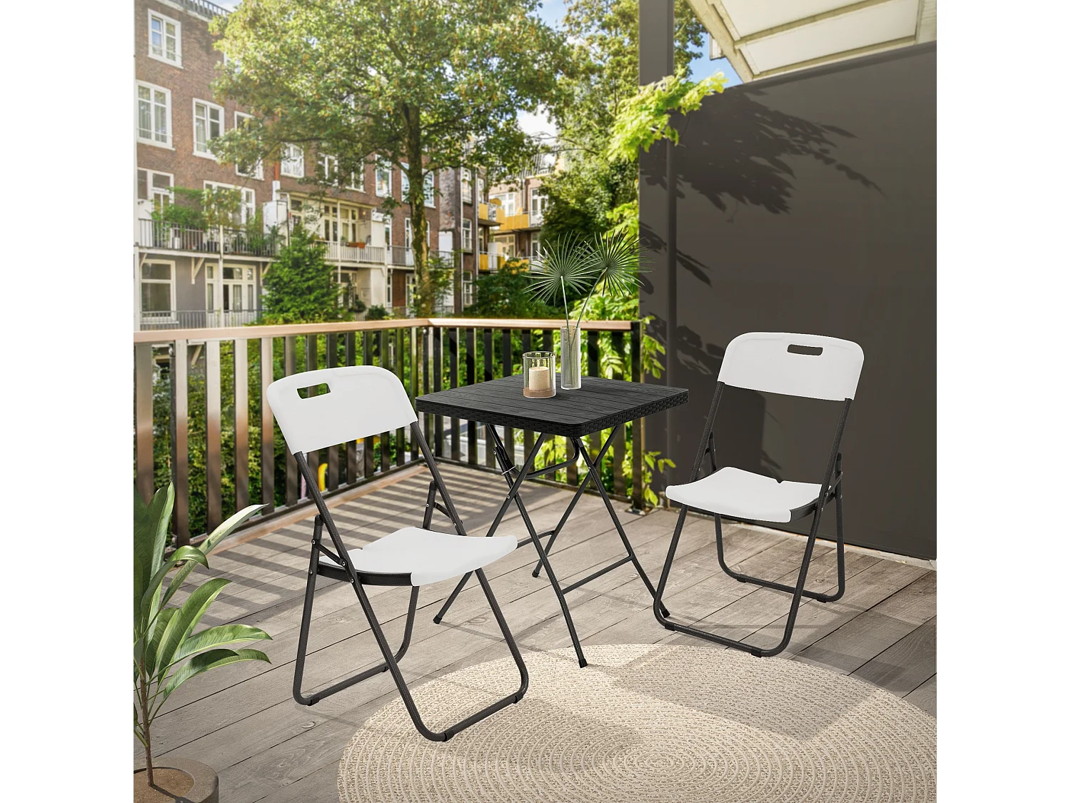 ECD Germany Set 2 sedie pieghevoli bianco opaco con telaio in metallo salvaspazio fino a 200 kg resistenti a uv e intemperie per giardino o balcone