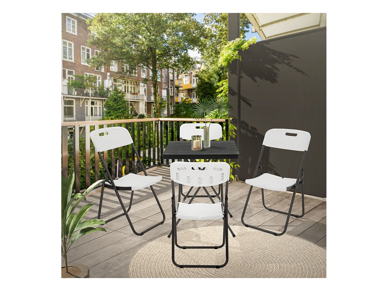 ECD Germany Set 4 sedie pieghevoli bianco opaco con telaio in metallo salvaspazio fino a 200 kg resistenti a uv e intemperie per giardino o balcone