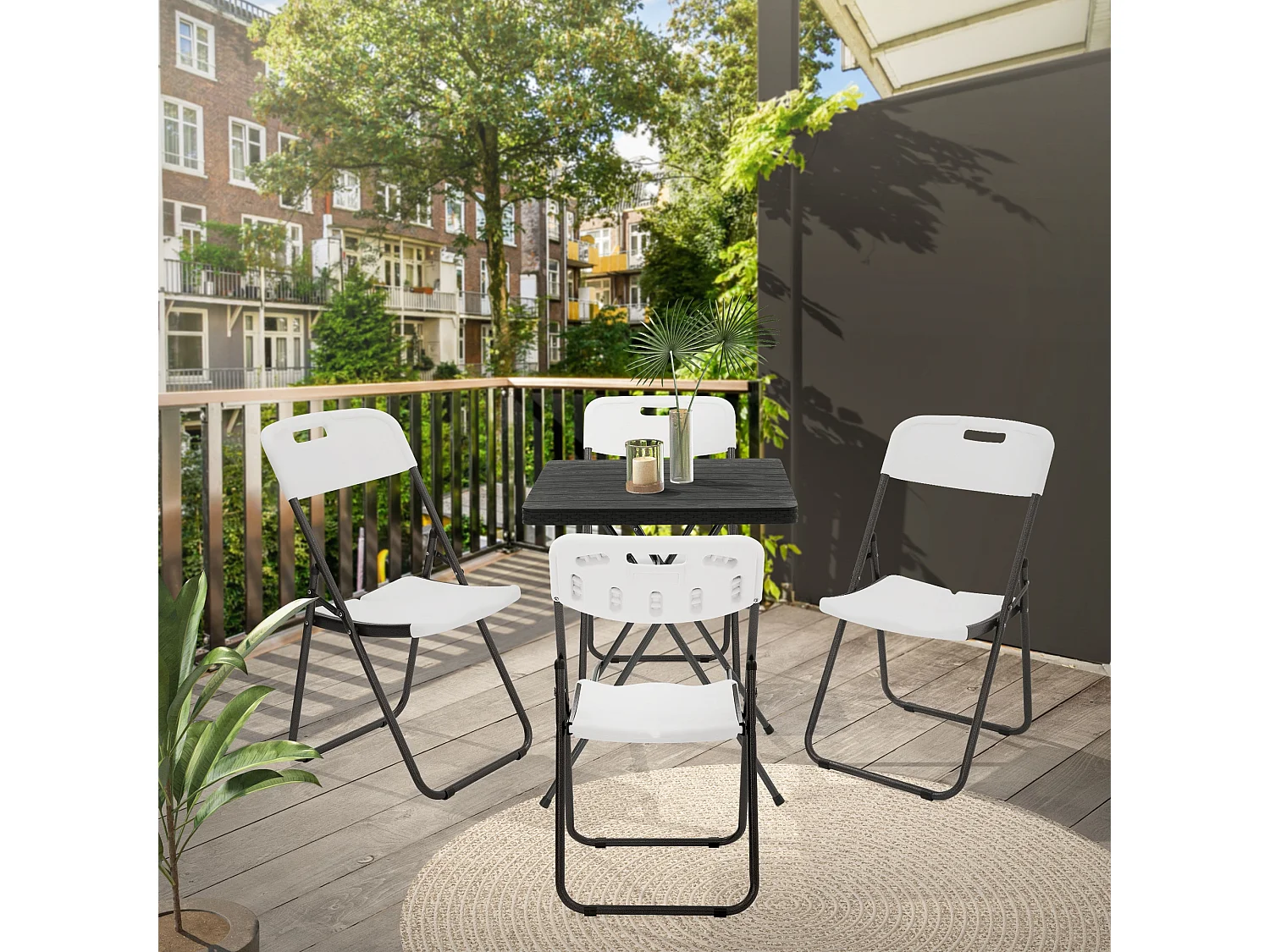 ECD Germany Set 4 sedie pieghevoli bianco opaco con telaio in metallo salvaspazio fino a 200 kg resistenti a uv e intemperie per giardino o balcone