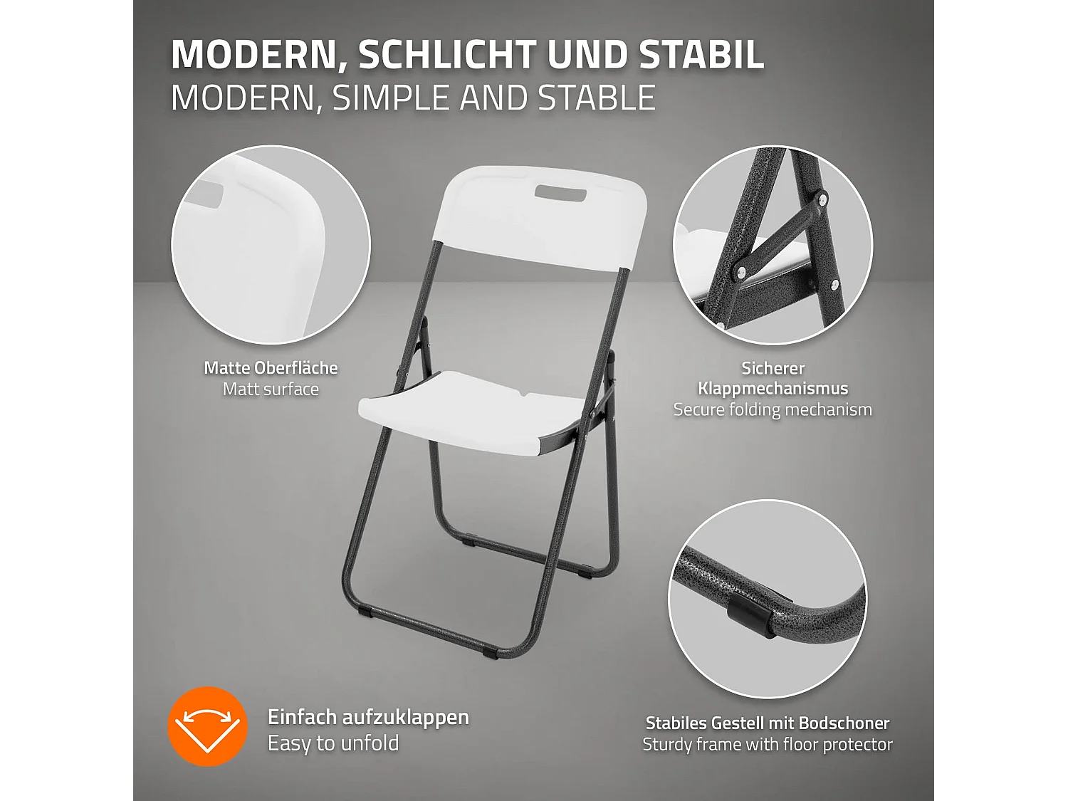 ECD Germany Set 4x sillas plegables para exterior, de metal y aspecto blanco mate, asiento de jardín para camping, terraza o patio, hasta 200kg