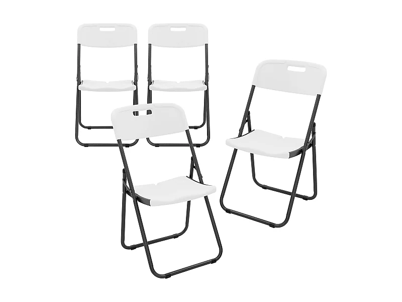 Lot de 4 chaises pliantes blanc mat/gris foncé structure métallique et assise en plastique HDPE supporte jusqu’à 200 kg peu encombrantes portable
