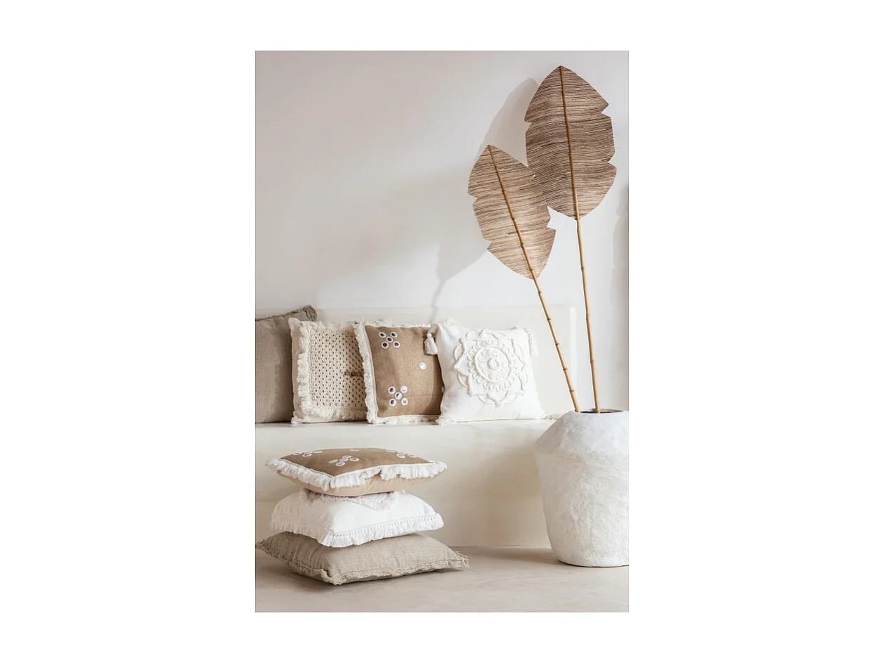 Cojín espejos esquinas yute natural/blanco 48x46 cm