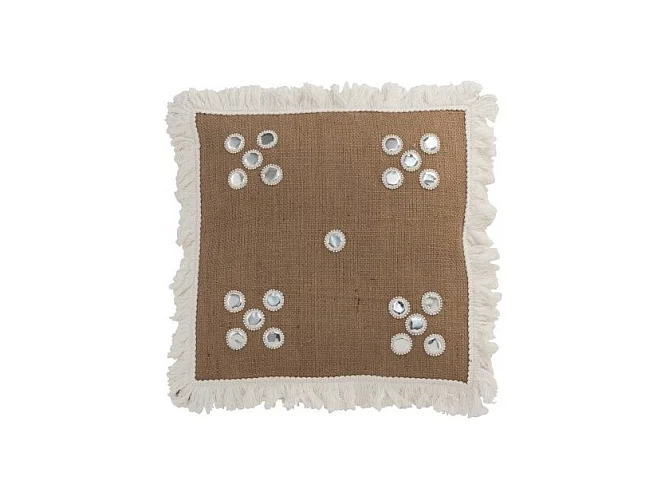 Cojín espejos esquinas yute natural/blanco 48x46 cm