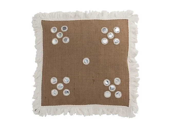 Cojín espejos esquinas yute natural/blanco 48x46 cm