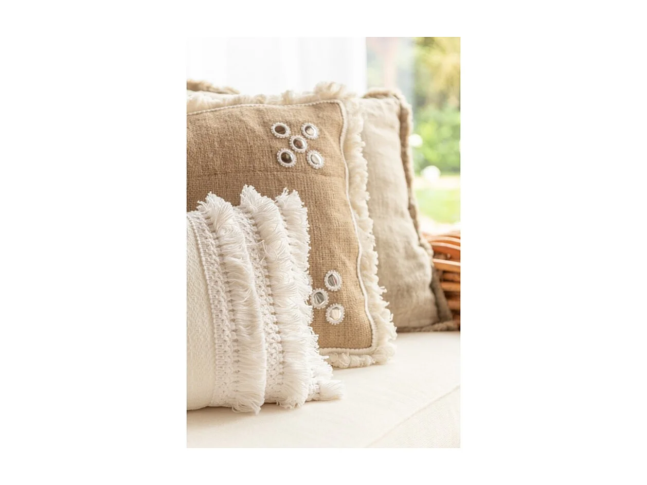 Cojín espejos esquinas yute natural/blanco 48x46 cm