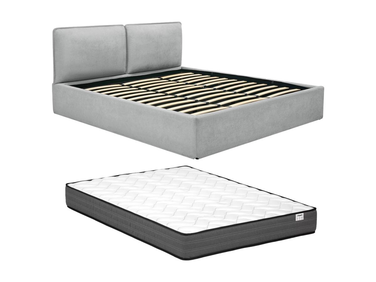 Bett mit Stauraum mit abnehmbarem Bezug – 180 x 200 cm – Stoff – Hellgrau + günstig online kaufen