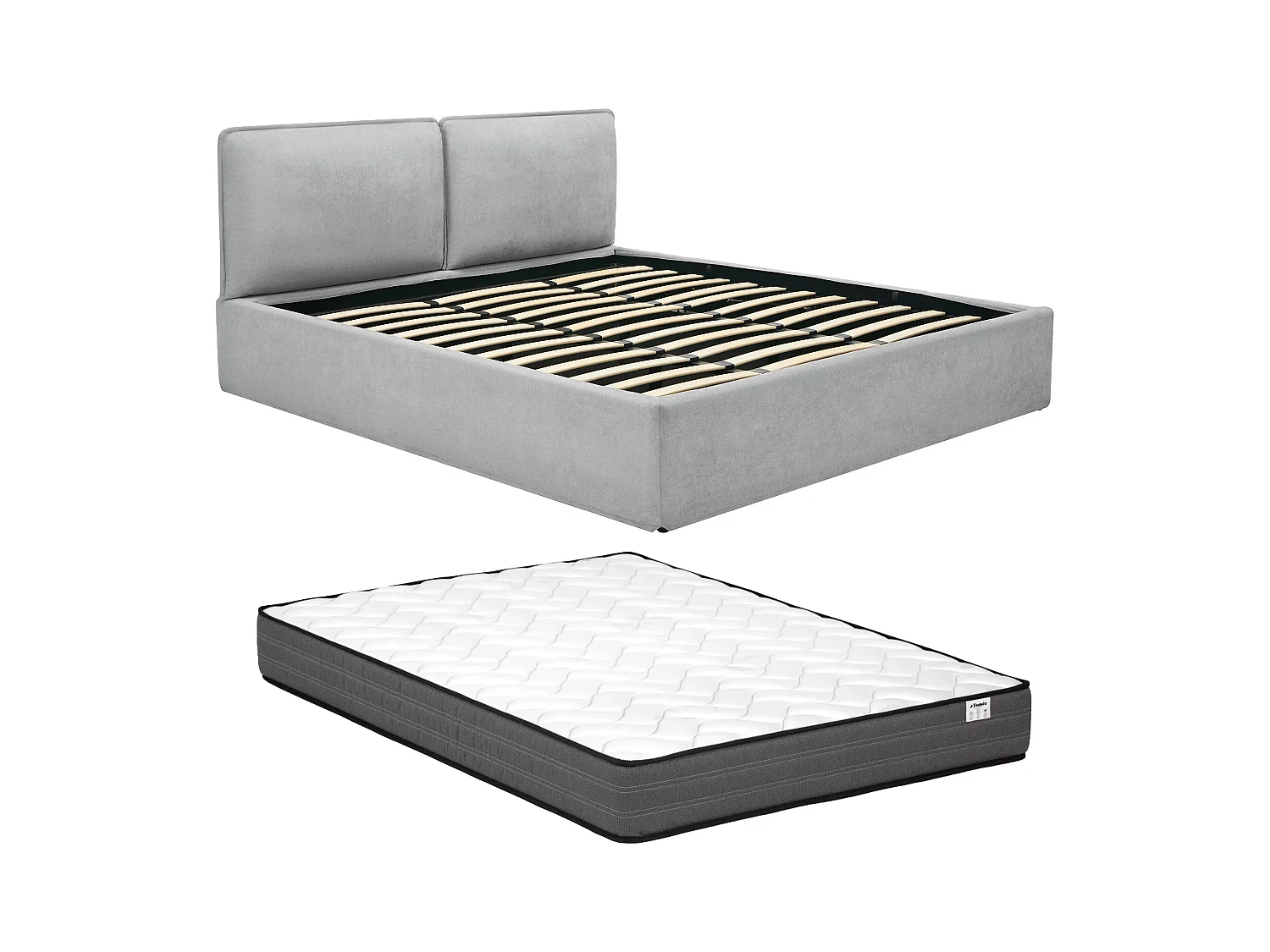 Letto contenitore sfoderabile 180 x 200 cm - Tessuto - Grigio chiaro + Materasso - TENESE