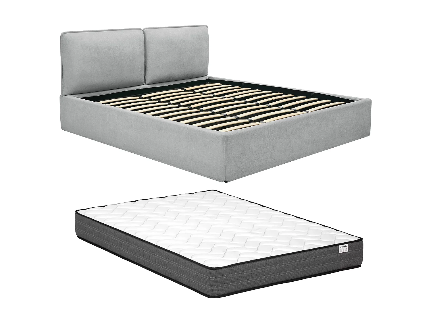 Lit coffre déhoussable 180 x 200 cm - Tissu - Gris clair + Matelas - TENESE