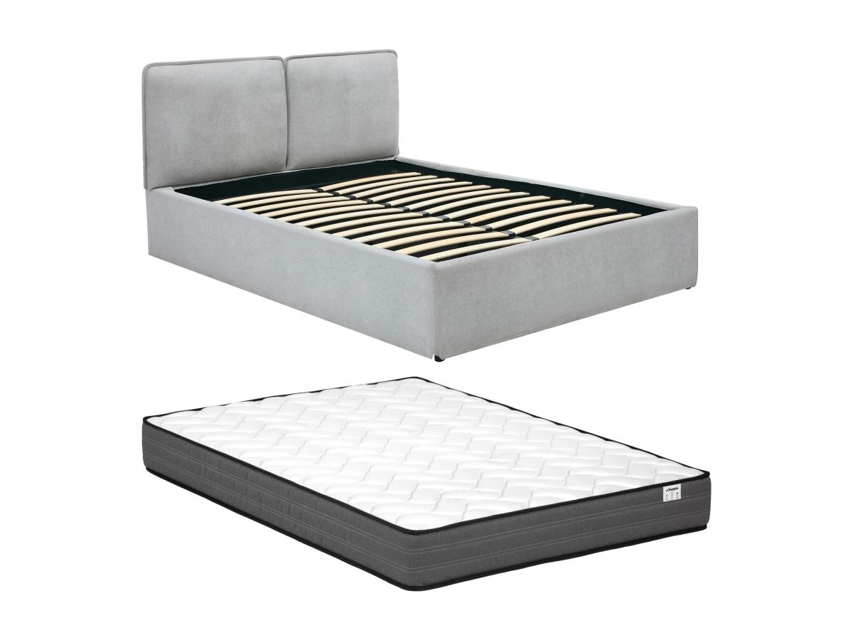 Bett mit Stauraum mit abnehmbarem Bezug – 140 x 190 cm – Stoff – Hellgrau + günstig online kaufen