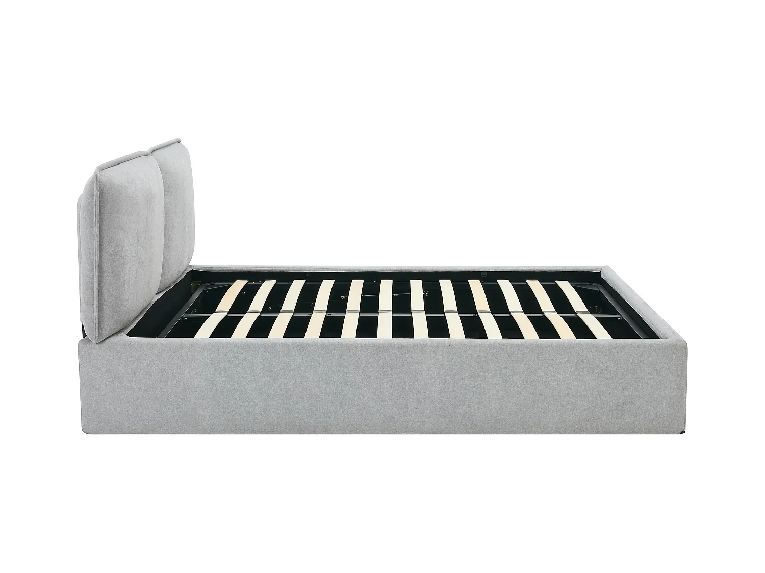 Lit coffre déhoussable 140 x 190 cm - Tissu - Gris clair + Matelas - TENESE
