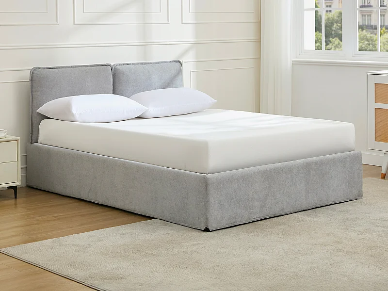 Uttrekkbar oppbevaringsseng 140 x 190 cm - Stoff - Lysegrå + Madrass - TENESE