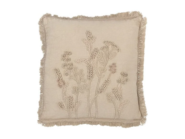 Cojín cuadrado de algodón gris con bordado 52x52x15 cm