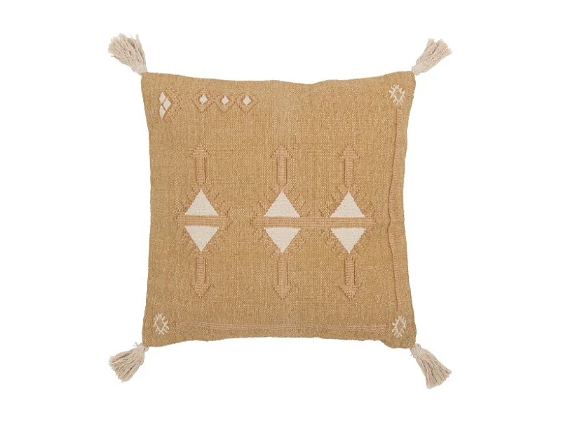 Cojín Triángulos+Flecos en Algodón/Lino/Poliéster Beige 50x15x50 cm