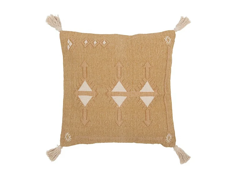 Cojín Triángulos+Flecos en Algodón/Lino/Poliéster Beige 50x15x50 cm