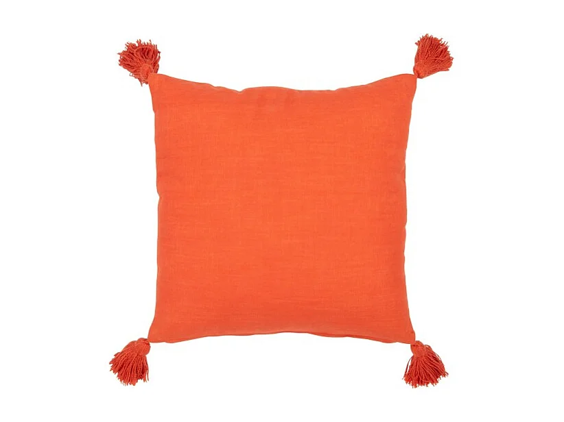 Cojín cuadrado flores+borlas en algodón naranja 45x45x15 cm