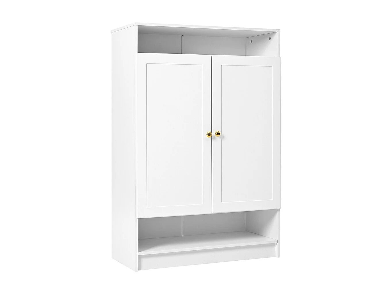 Meuble à chaussures 2 portes blanc étagères réglables poignées dorées
