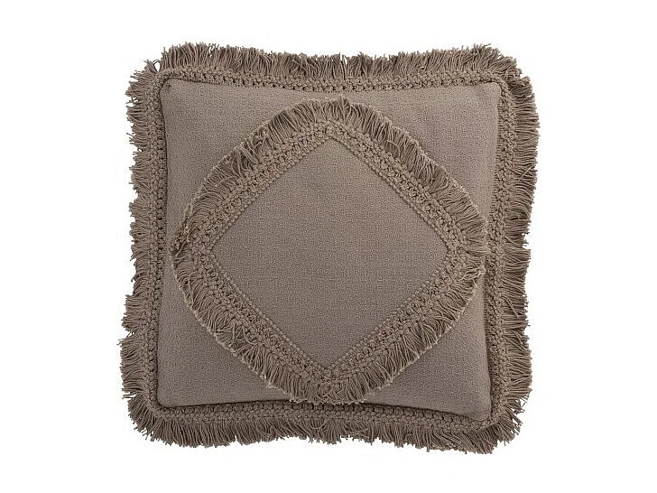 Cojín cuadrado de flecos algodón topo 45x45 cm