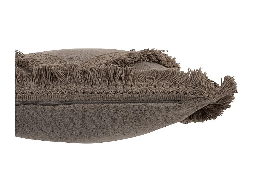 Cojín cuadrado de flecos algodón topo 45x45 cm