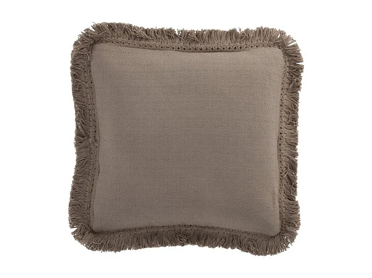 Cojín cuadrado de flecos algodón topo 45x45 cm