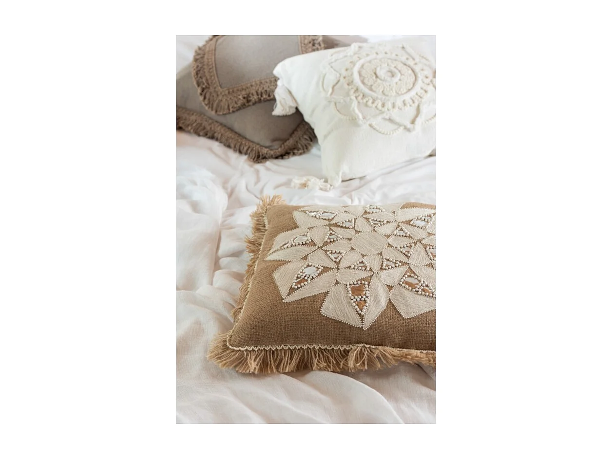 Cojín cuadrado de flecos algodón topo 45x45 cm