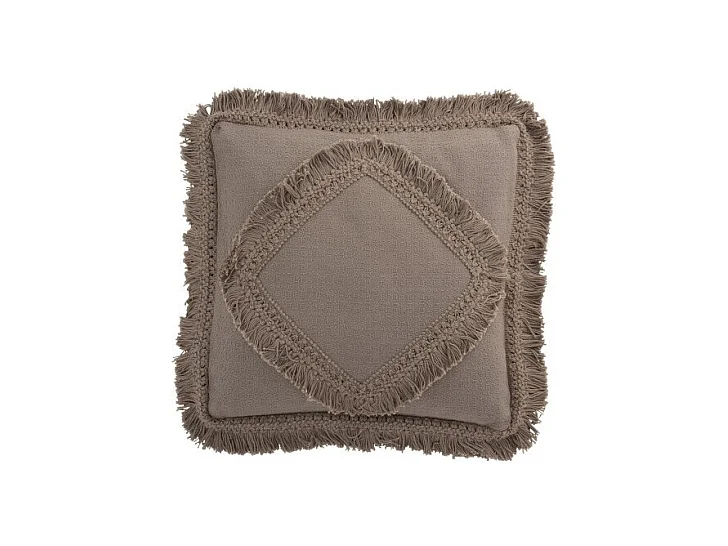 Cojín cuadrado de flecos algodón topo 45x45 cm