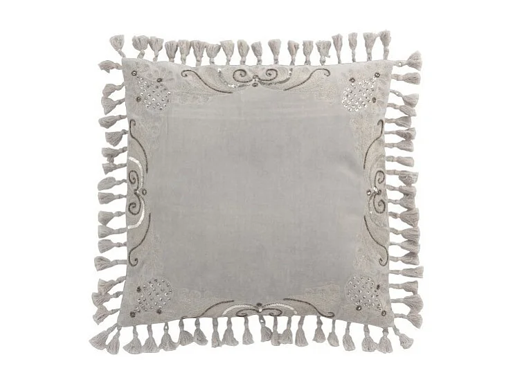 Cojín marroquí bordado con borlas terciopelo gris 45x45 cm