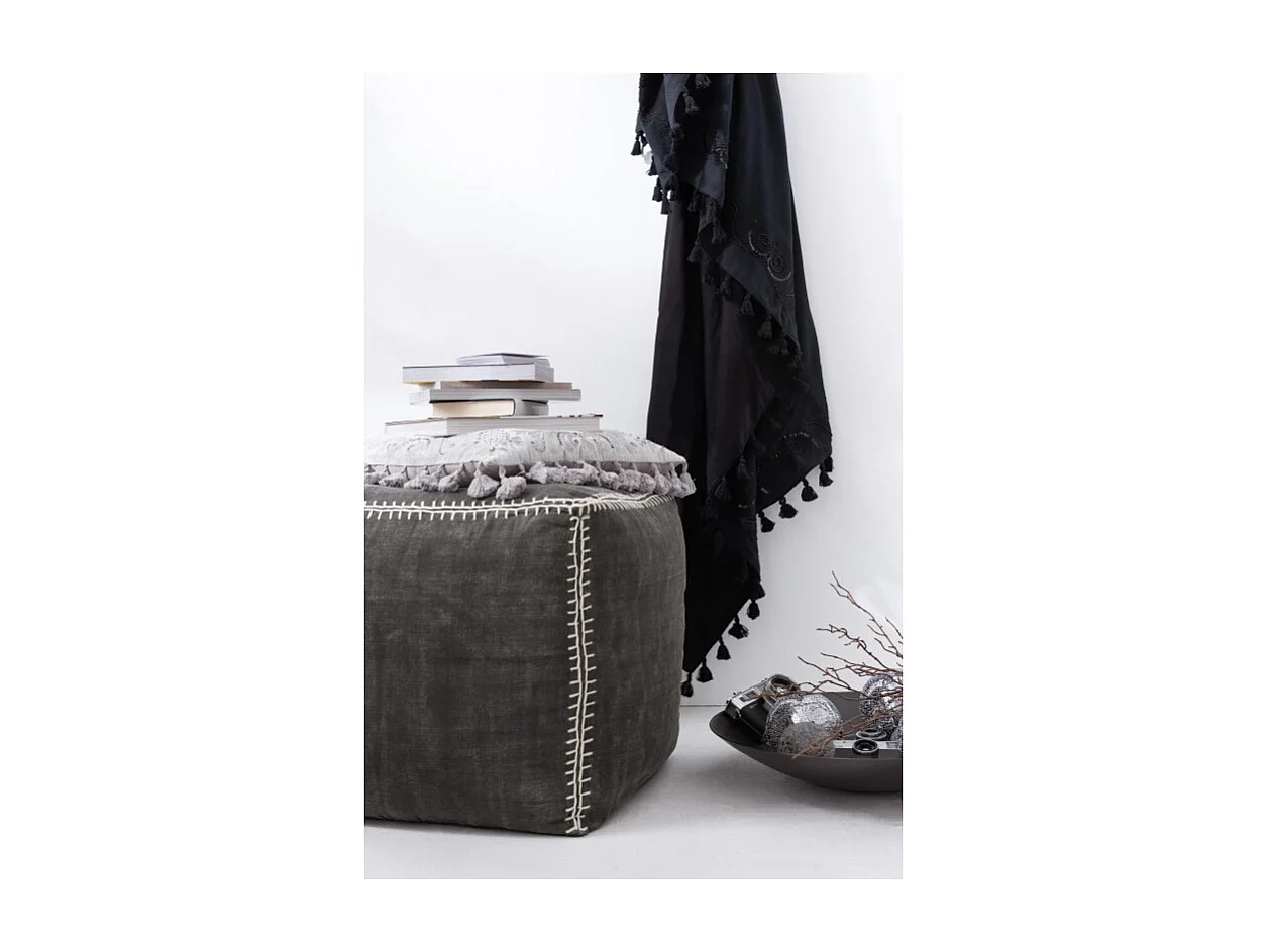 Cojín marroquí bordado con borlas terciopelo gris 45x45 cm