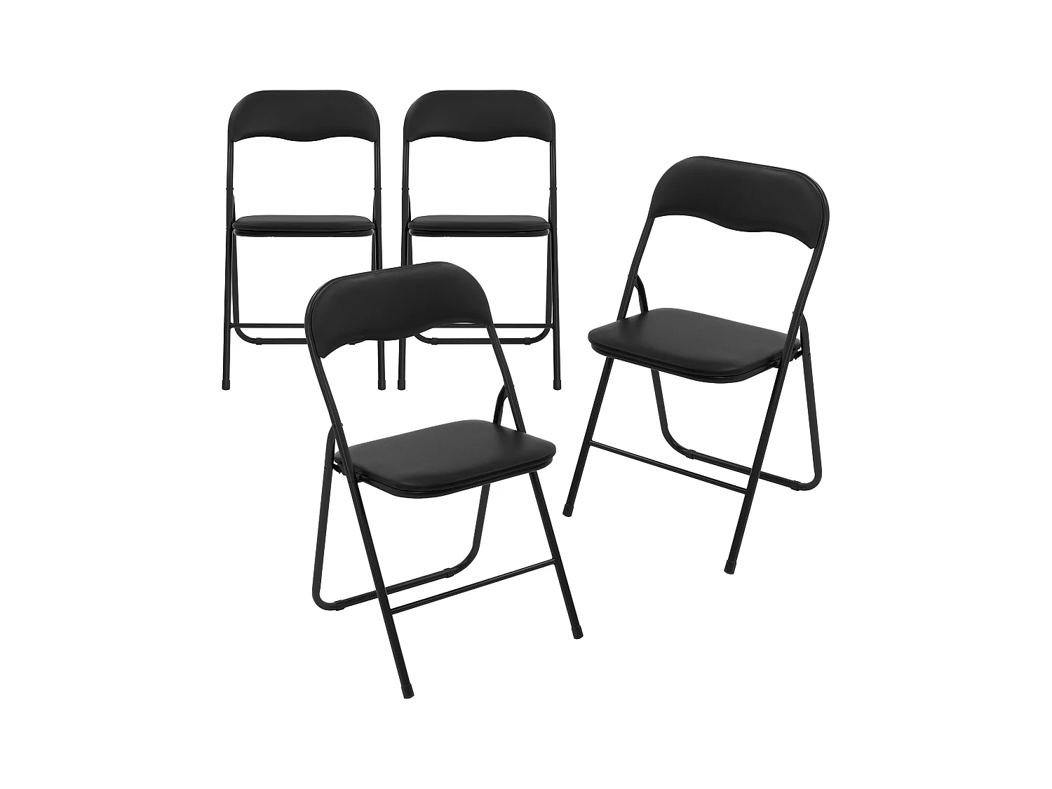 ECD Germany Set 4x sillas plegables de cuero sintético negro para exterior/interior, asiento de jardín o terraza con estructura de metal carga 110kg