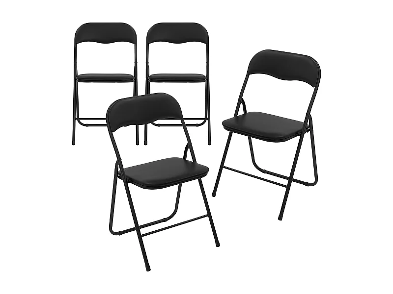 ECD Germany Set 4 sedie pieghevoli da patio nero con seduta imbottita in finta pelle con telaio in metallo, sedia salvaspazio con portata fino a 110kg