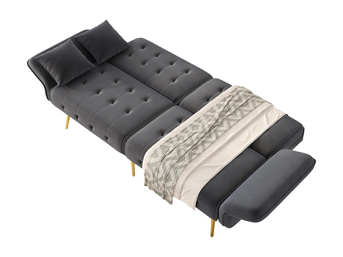 Canapé gris convertible deux places lit dossier réglable accoudoirs positions multiples pliant velours espace couchage généreux