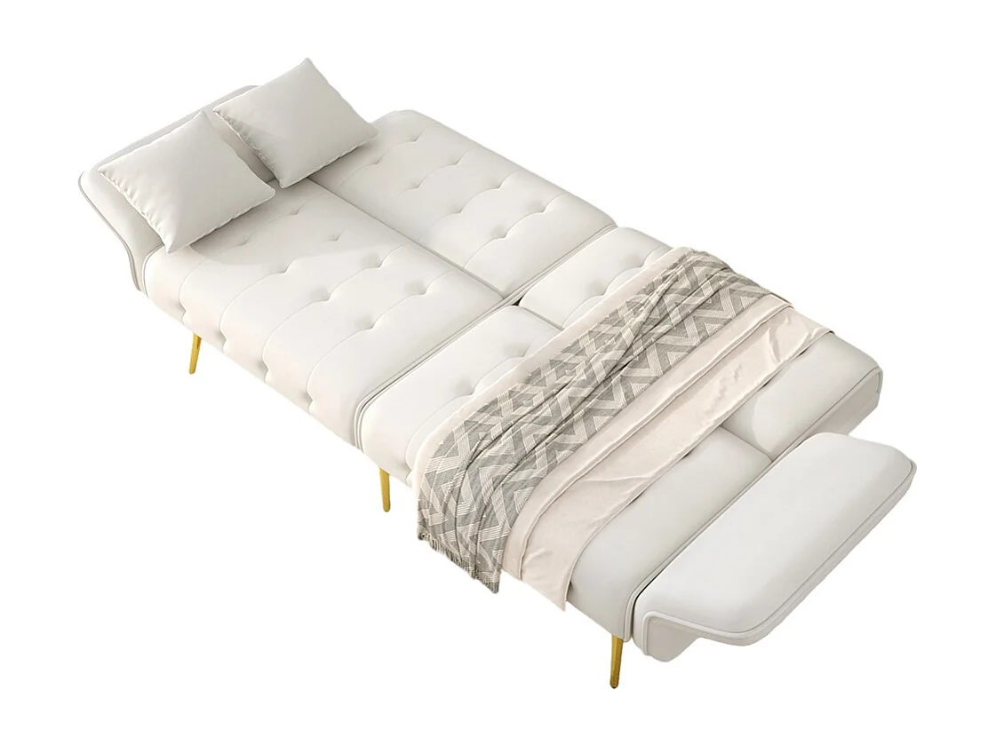 Canapé blanc convertible deux places lit dossier réglable accoudoirs positions multiples pliant velours espace couchage généreux