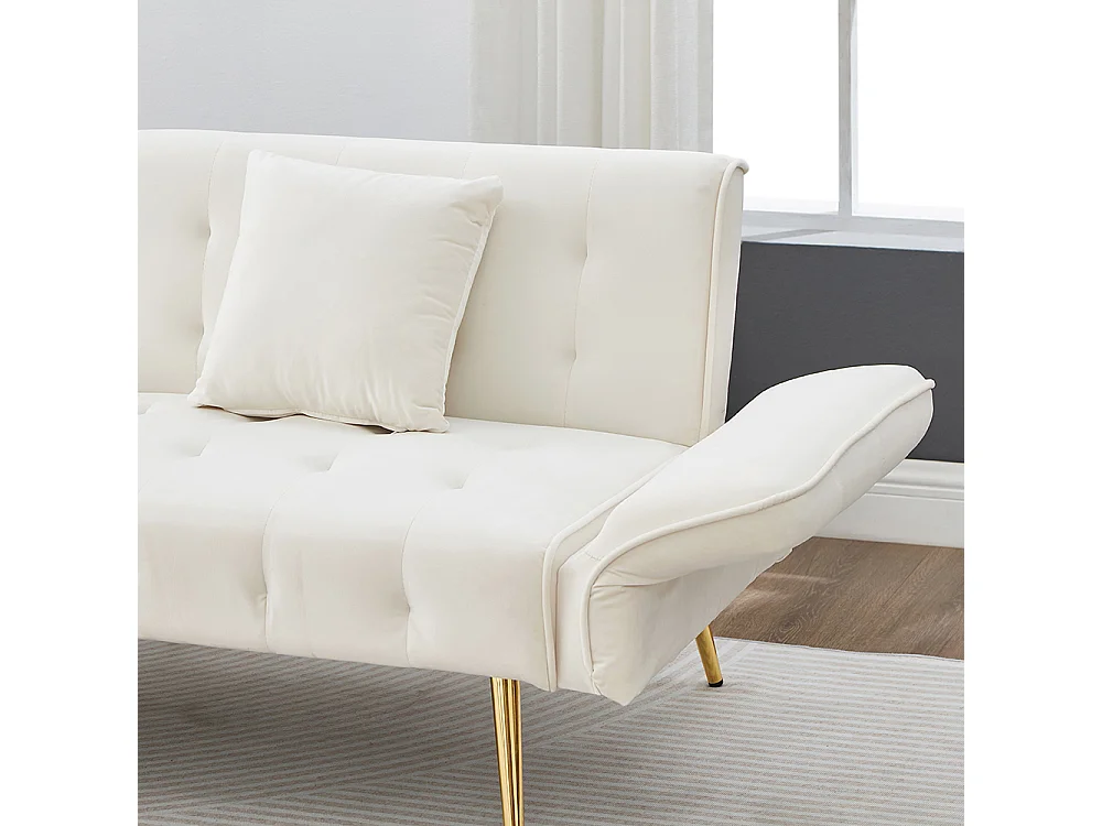 Canapé blanc convertible deux places lit dossier réglable accoudoirs positions multiples pliant velours espace couchage généreux