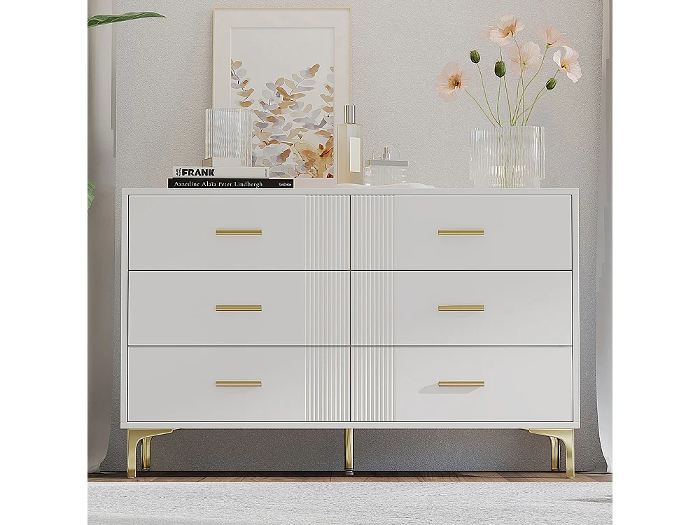 Commode blanc 6 tiroirs salon chambre H76 L120 P40 cm