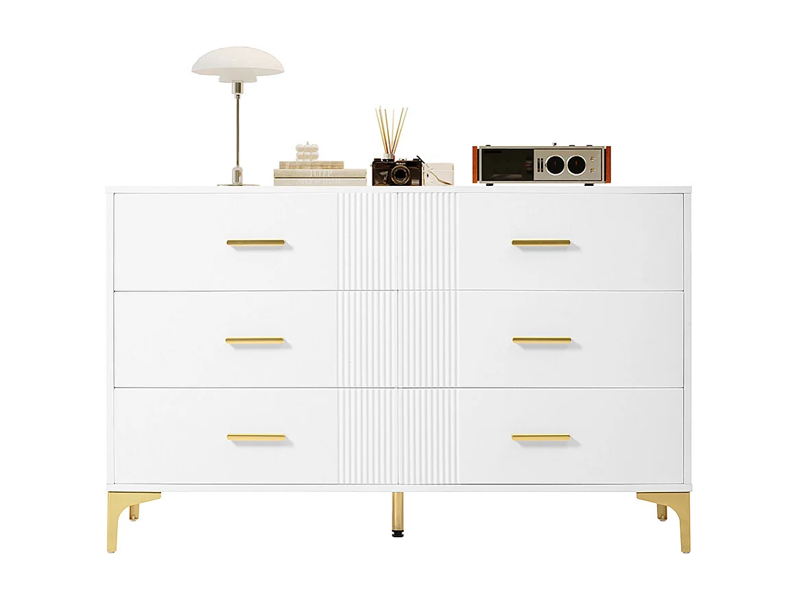 Commode blanc 6 tiroirs salon chambre H76 L120 P40 cm