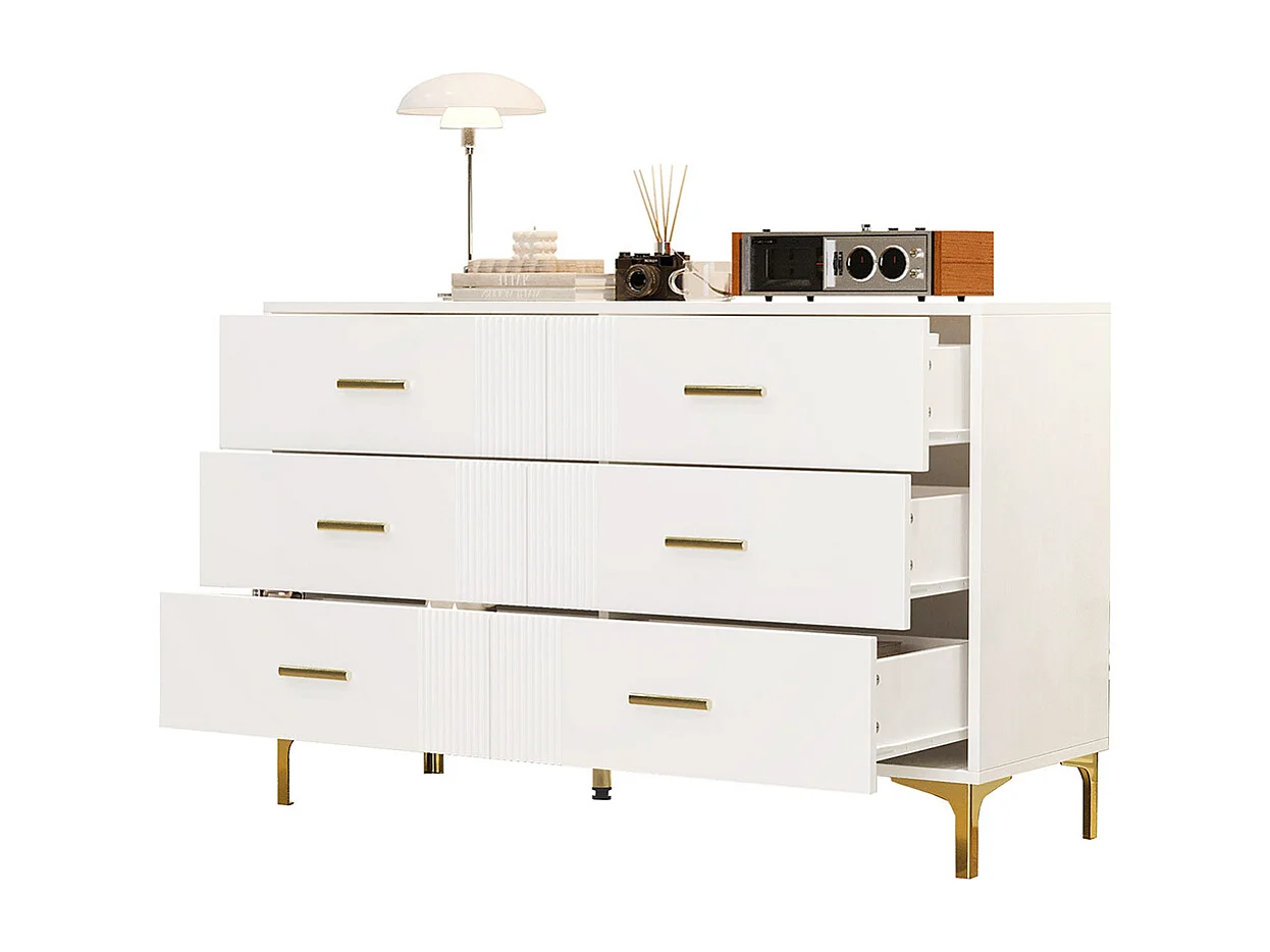 Commode blanc 6 tiroirs salon chambre H76 L120 P40 cm